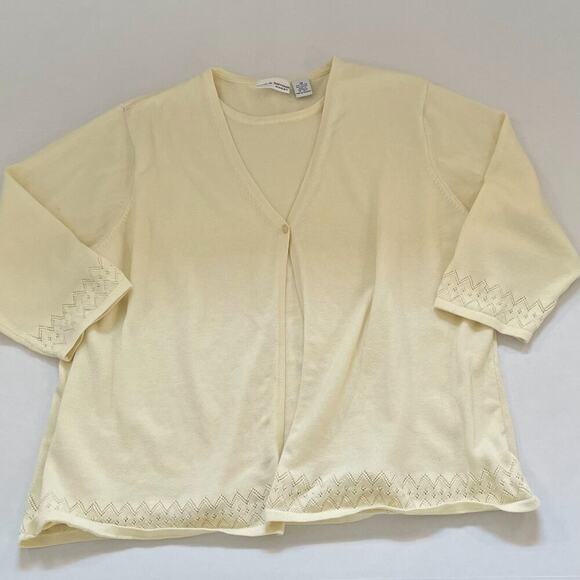 Pale Butter Yellow 3/4 Sleeve Cotton Blend Mock Shirt/Top Cardigan Combo/Set 2X - Picture 6 of 12